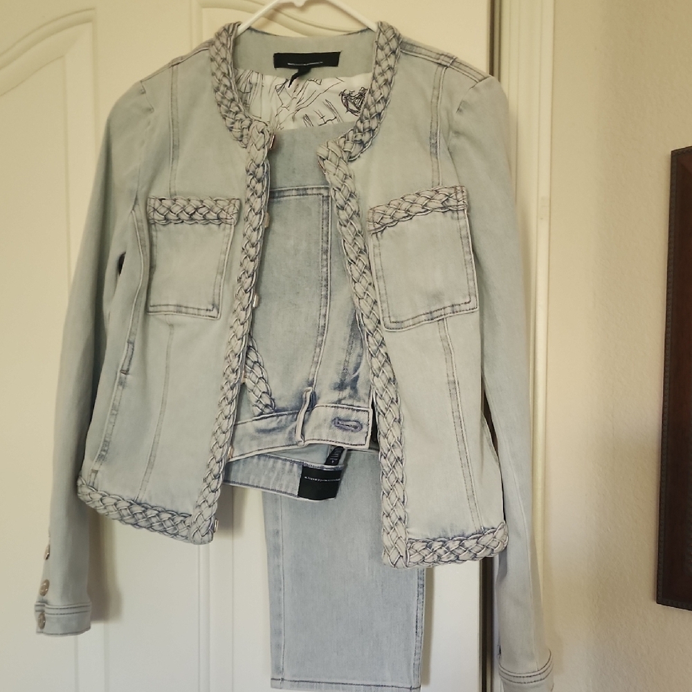 WHBM Braided Light Blue Jean Jacket, matching Jeans